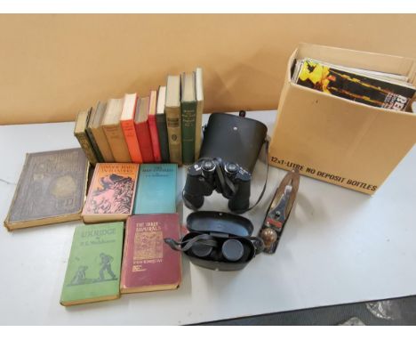 Mixed lot to include books, two pairs of binoculars, vintage Stanley plane and a box of classical vinyl recordsLocation: LWB 