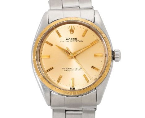 ROLEX Vintage Oyster Perpetual 34 Armbanduhr, Ref. 6564. Ca. 1960. Edelstahl/Gelbgold Lünette, Seriennummer 438169. Automatik