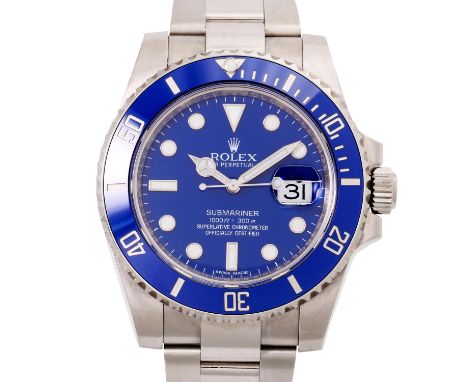 ROLEX Submariner Date "Smurf", Ref. 116619LB. Armbanduhr. Weißgold 18K. Automatik-Werk, Kaliber 3135, funktionsfähig. Blaues 