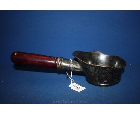 An oriental bathing water Ladle with turned hardwood handle, 19th century