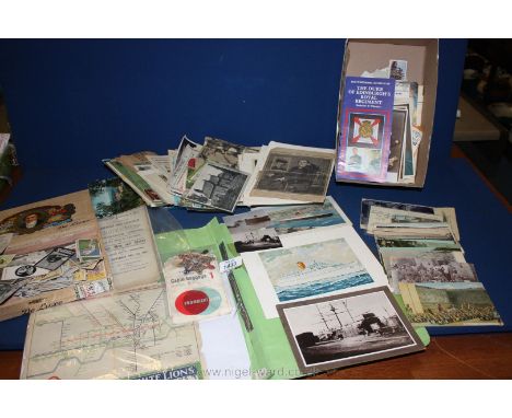 A good quantity of cigarette cards, old pictures, share certificates, sale papers and postcards.