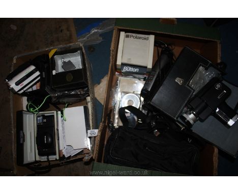 A quantity of Cameras including Panasonic RX14 video camera, Polaroid Land camera, Pacemaker Cine camera, Sanyo 3m/10ft Water