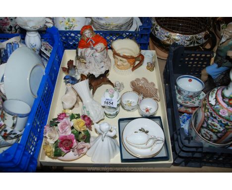 A quantity of china including two Royal Worcester pin dishes, small Belleek vase, Royal Doulton Old King Cole character Jug, 