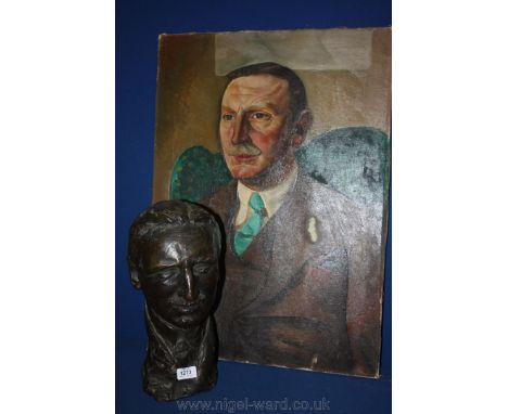 A Bronze bust of a Gentleman with a moustache, signed J. Davidson, Chicago, 1913, (American Sculptor 1883 - 1952), 15'' tall,