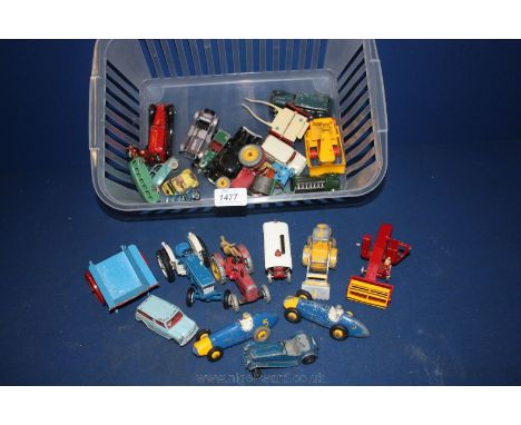 A quantity of Toy Cars including Dinky Ferrari, Renault, Telephone Service van, Lesney Harley Davidson, Dinky Austin Seven Co