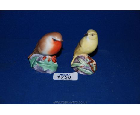 A Royal Worcester Wood Warbler and a Robin.