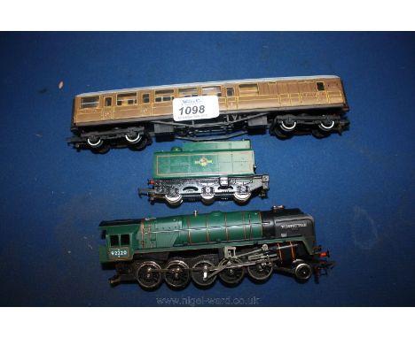 A Hornby Evening Star 92220 Locomotive, tender and carriage.