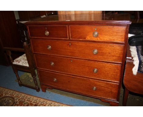 A good mid 19th c. Mahogany Chest of two short over three long graduated Drawers having plain top with reeded moulded edge, o