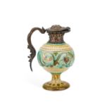 A VICTORIAN SILVER-MOUNTED DELLA ROBBIA EWER