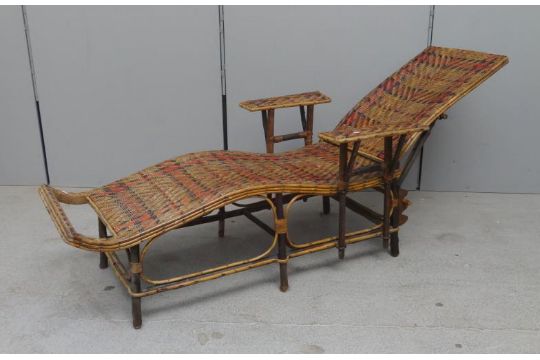 C19th Victorian Bamboo & Woven Rattan Steamer Chair, Adjustable Back C19th Victorian Bamboo & Woven Rattan Steamer Chair, adjustable back, detachable arm supports, fu - C19th Victorian Bamboo & Woven Rattan Steamer Chair, Adjustable Back