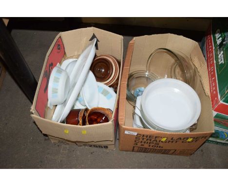 Two boxes of assorted kitchen cookware