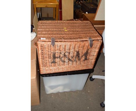 A Fortnum &amp; Masons wicker hamper and a quantity of plastic storage containers