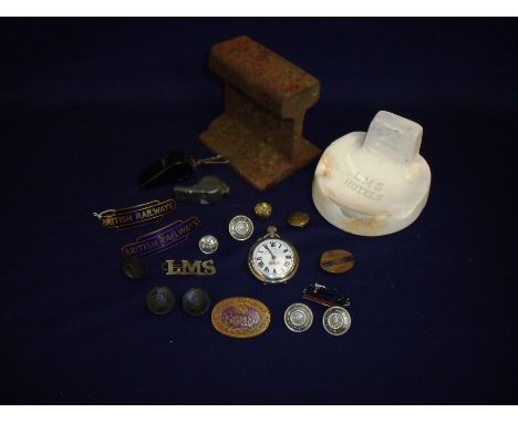 Selection of various miscellaneous railway related items including a small piece of track, LMS Hotels ash tray, various ename