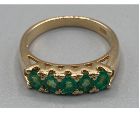 Ladies 18ct yellow gold and emerald five stone ring size L 3.8g gross