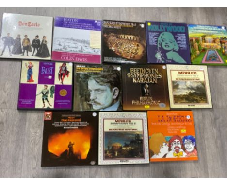 Total of 12 vinyl record box sets including Mozart Don Giovanni, Beethoven symphonies, Don Carlo (still sealed) etc