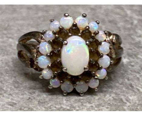 Silver 925 Opal dress ring - 17 stones in total, size M, 4.3G gross