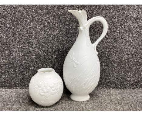 Very fine quality Franz porcelain Dragonfly ewer pitcher jug (height 32cm) together with a Kaiser Germany bulbous vase (simil