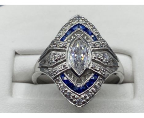 A Silver CZart deco style dress ring