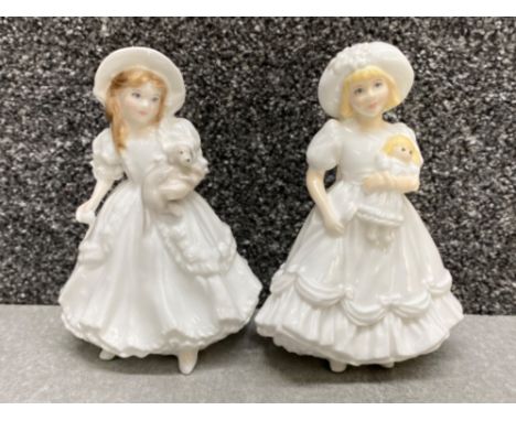 2x Royal Worcester young girl figurines (with doll &amp; puppy) includes Katie &amp; Lucy, both produced exclusively for Roya