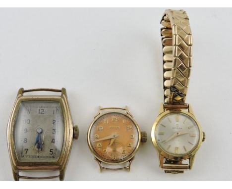 An 18ct yellow gold ladies Omega wristwatch, with baton numerals and expanding bracelet strap together with a 9ct Zeneth ladi