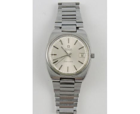 An Omega seamaster stainless steel gentleman's wristwatch with baton numerals and date aperture, bracelet strap.