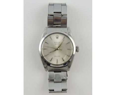 A vintage Rolex Oyster Royal stainless steel gentleman's wristwatch, the circular dial with baton numerals, bracelet strap.