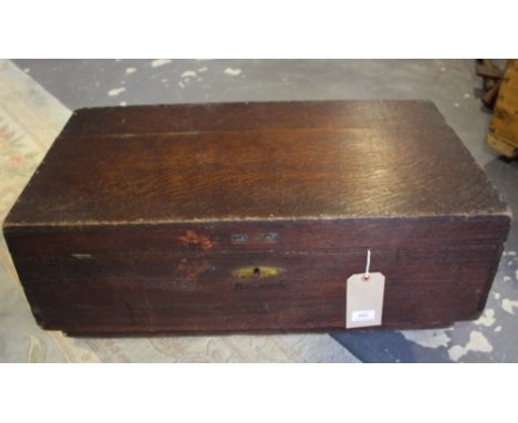 A late 19th - early 20th Century oak carriage trunk, inset base to fit into buckboard