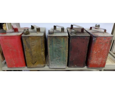 5 unpainted petrol cans – Esso, Shell etc