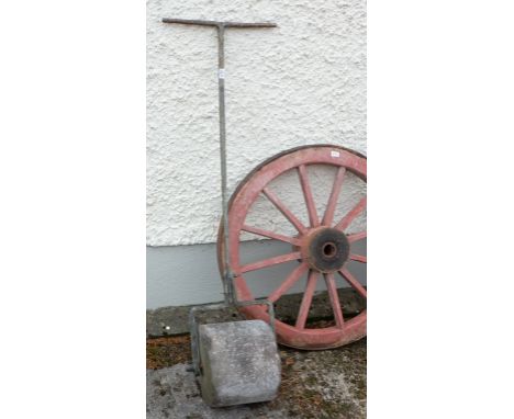 Stone garden roller, 11” wide, with metal handle