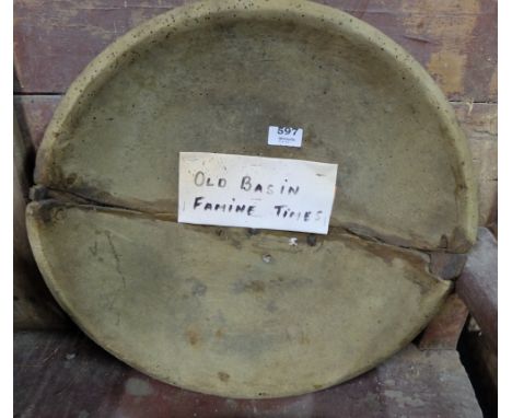 Mid-19thC Pine shallow basin/bowl “Famine Times”, 19” diameter