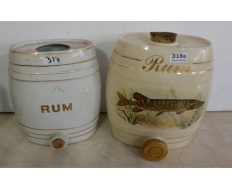 Porcelain Rum Barrel with stopper – pike portrait & “Rum” Barrel with gold highlighting (repaired) (2)