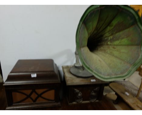 A Gramophone (no horn) & a HMV gramophone with integrated front speaker (2)