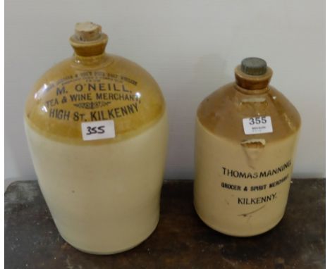 Stoneware Whiskey Jar stamped “M O’Neill, Kilkenny” & similar unlabelled whiskey jar (handle damaged) (2)