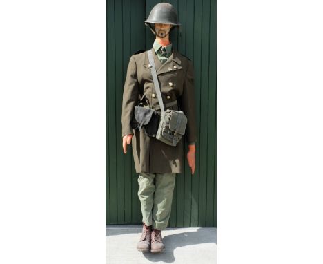 Army Uniformed Mannequin, with tin helmet, canvas bag with water can