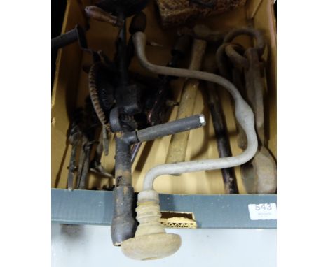 Box of Carpenters Tools, incl. 3 braces & bits etc