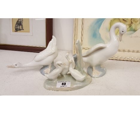 Two Nao Figures of Geese & a Figural Group of Three Goslings (3).