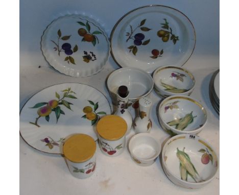 Royal Worcester Evesham Pattern Items including quiche dish, pair storage jars with wooden lids etc.