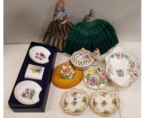 A Good Collection of Items to include two half dolls, boxed Royal Worcester dishes, etc.