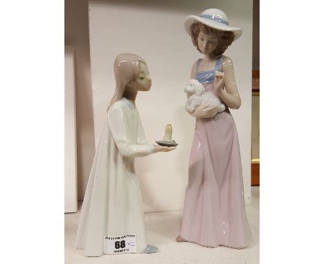 A Nao Figure of a Girl with Poodle, & another porcelain figure (2).