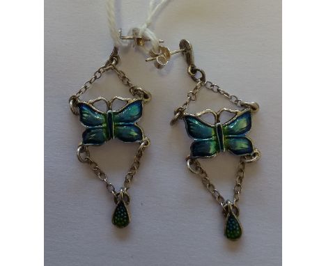 A Pair of Silver Enamel Art Nouveau Earrings.