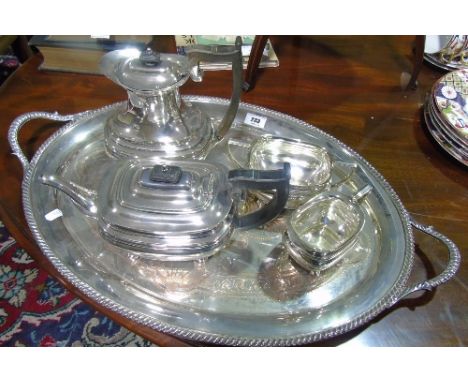 A Very Good 19th Century Oval, Sheffield Silver Plated Tray with twin handles along with a Four Piece Tea and Coffee Service 