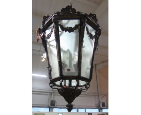 A Brass Hall Lantern, Well Tarnished.