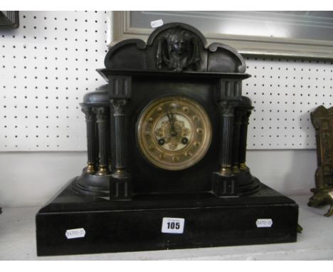 A 19TH CENTURY SLATE MANTLE CLOCK