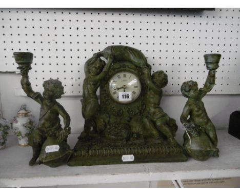 A DECORATIVE CLOCK GARNITURE SET