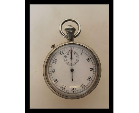 A vintage mid century posible military stopwatch, having chrome case with enamel face with crown winder at the top, military 