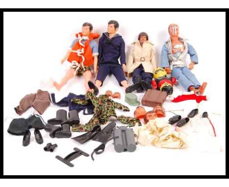 A collection of 1:6 scale action figures and accessories to include Action Man style, vintage Denys Fisher Six Million Dollar