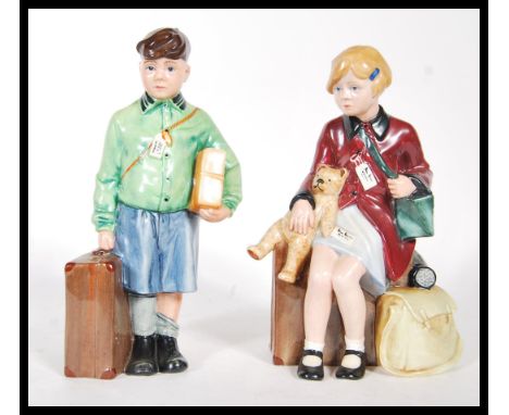 Two Royal Doulton limited edition collectable ceramic figurines 'The Boy Evacuee' HN 3202, No 2168/9500 and 'The Girl Evacuee