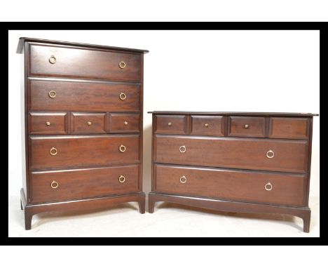 A Stag Minstrel mahogany tallboy chest of four long and three short drawers together with a matching three over two chest of 