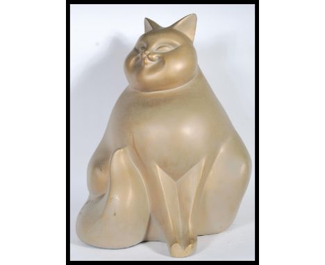 A large contemporary modernist ceramic studio pottery floor standing figure of a fat smiling seated cat measuring 49cm tall