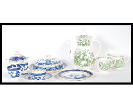 A 20th Century Masons ceramic coffee pot transfer printed with fruit together with some Booths 'Real Old Willow' blue and whi